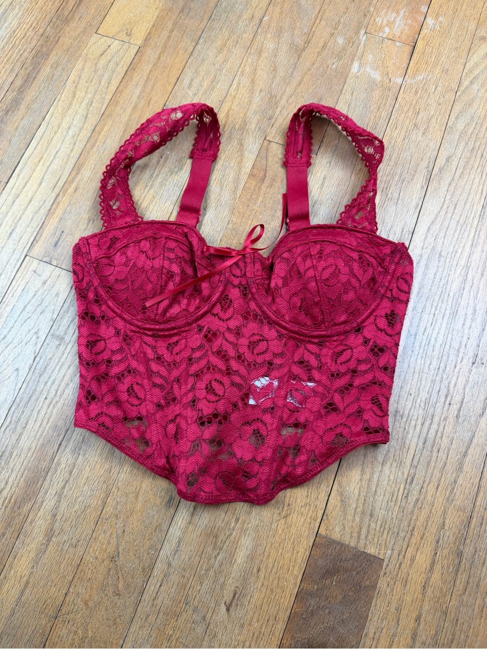 Garage Lace Longline Bralette Bustier - Red